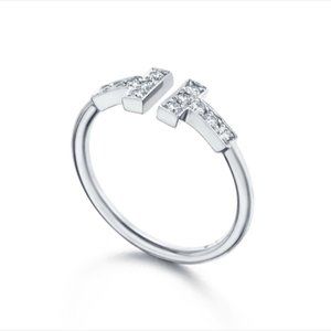 Silver Ring Double T Diamonds
